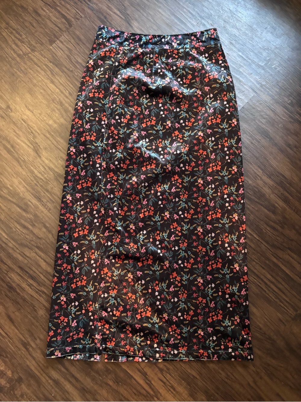 Cider Black Pencil Skirt with Red & Pink Floral Print